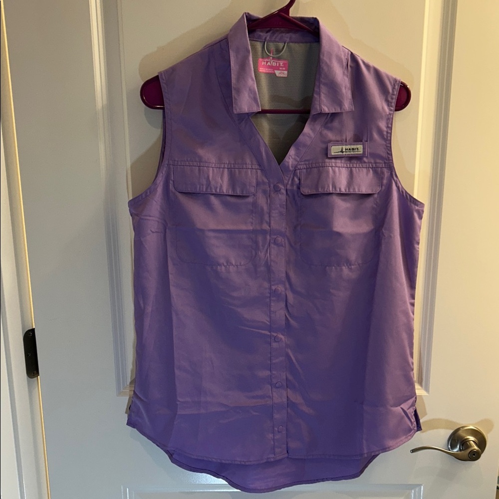 Habit Pikes Pier Sleeveless Shirt Button Down Vented Fishing Womens Medium